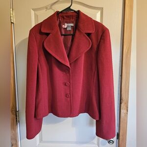 Ann Taylor Red Wool-Blend Blazer with Notched Lapels
